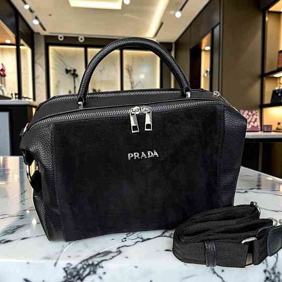 Жіноча замшева сумка стиль Прада, сумочка класична натуральна замша Prada чорна ( 186 ) Харьков