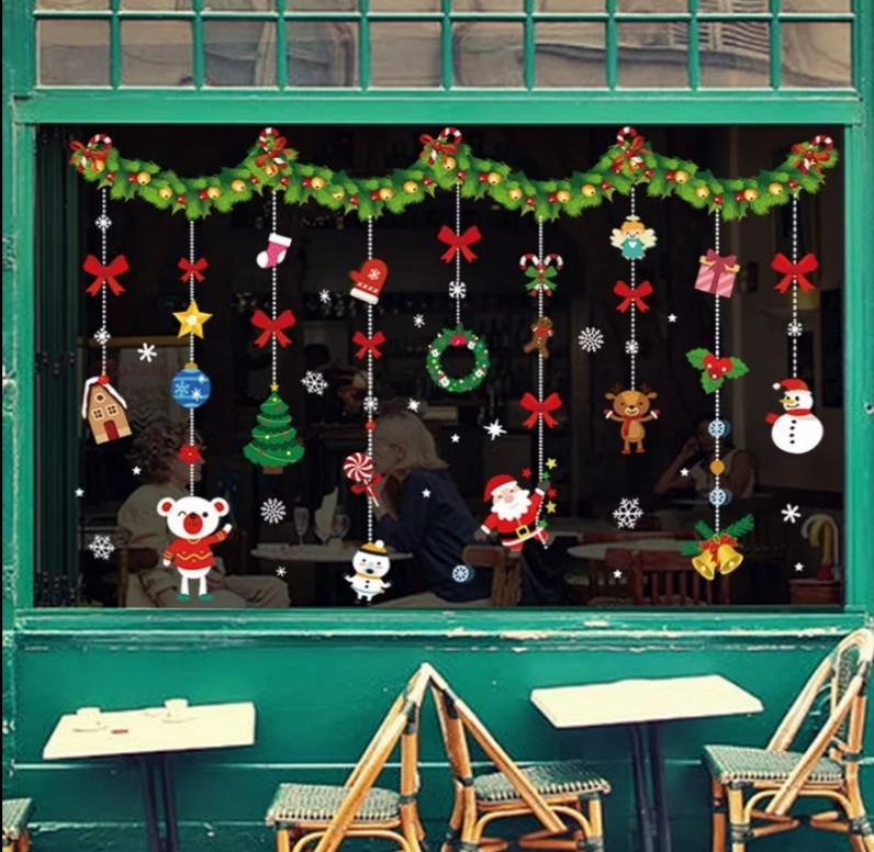 Наклейки на вікна до нового року гірлянда 50 на 70 см різнобарвний Київ - фото 1