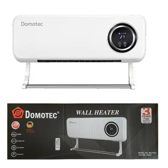 Настінний тепловентилятор 2000W Domotec MS-5963: керамічний обігрівач з пультом, LED-дисплеєм та таймером 8 год Одеса