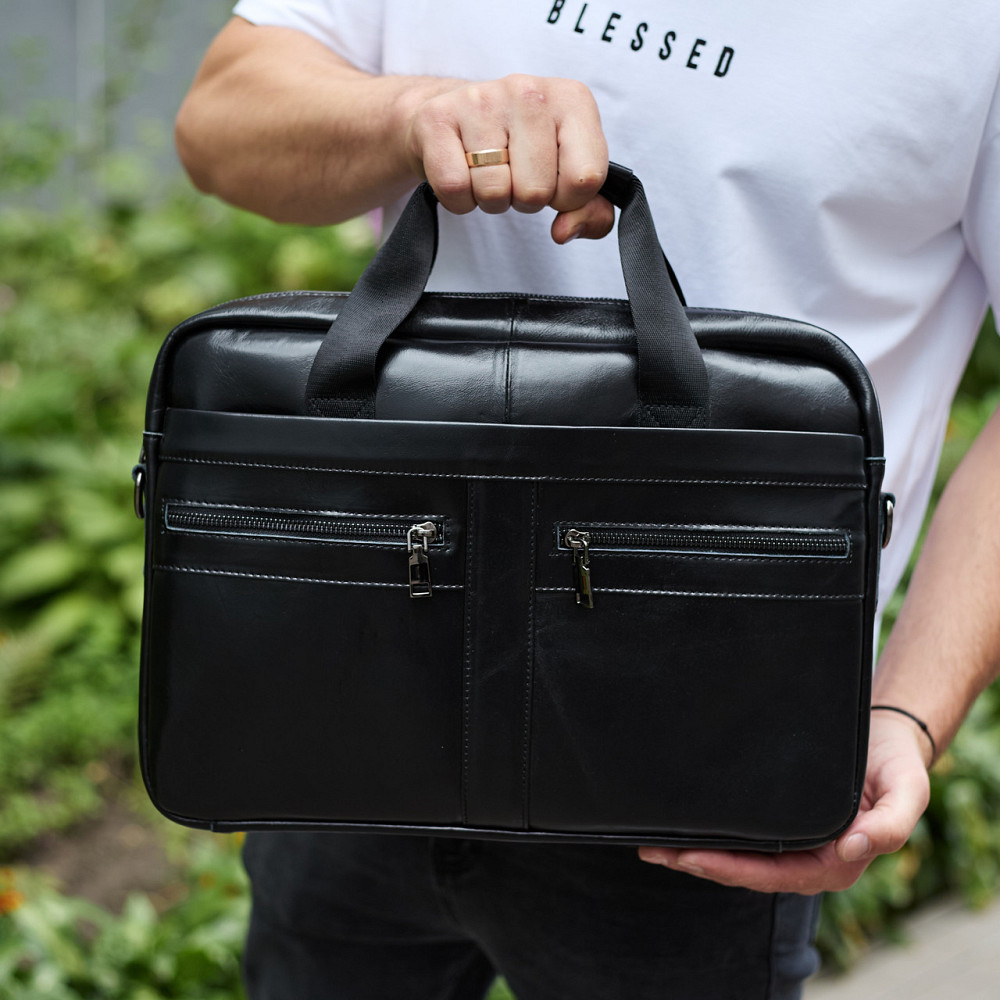 Чоловічий шкіряний портфель для ноутбука чорний Київ - фото 5