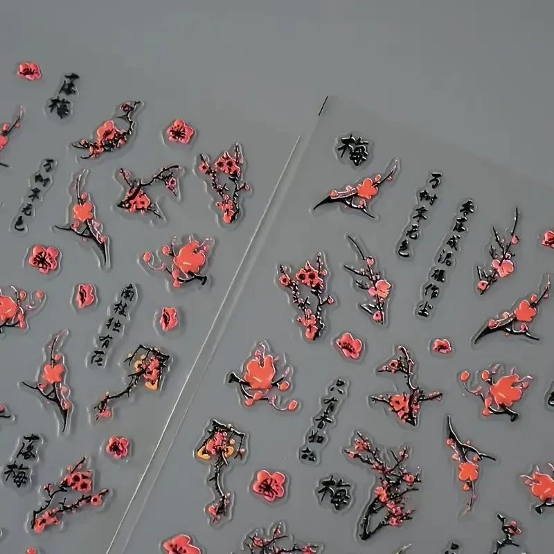 3D стикеры для маникюра с сакурой и иероглифами – изящный японский дизайн Киев - изображение 1