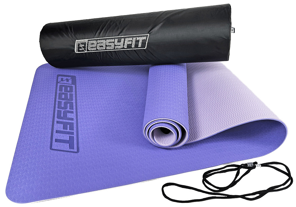 EasyFit Килимок для йоги та фітнеса EasyFit TPE+TC 6мм двошаровий + Чохол бузковий з св.бузкови Коломыя - изображение 8