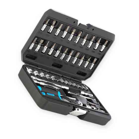 Набір інструменту 1/4" 46 шт, 4-14 мм з тріщ., подовжує., кардан, отв.-вороток, біти Мукачево