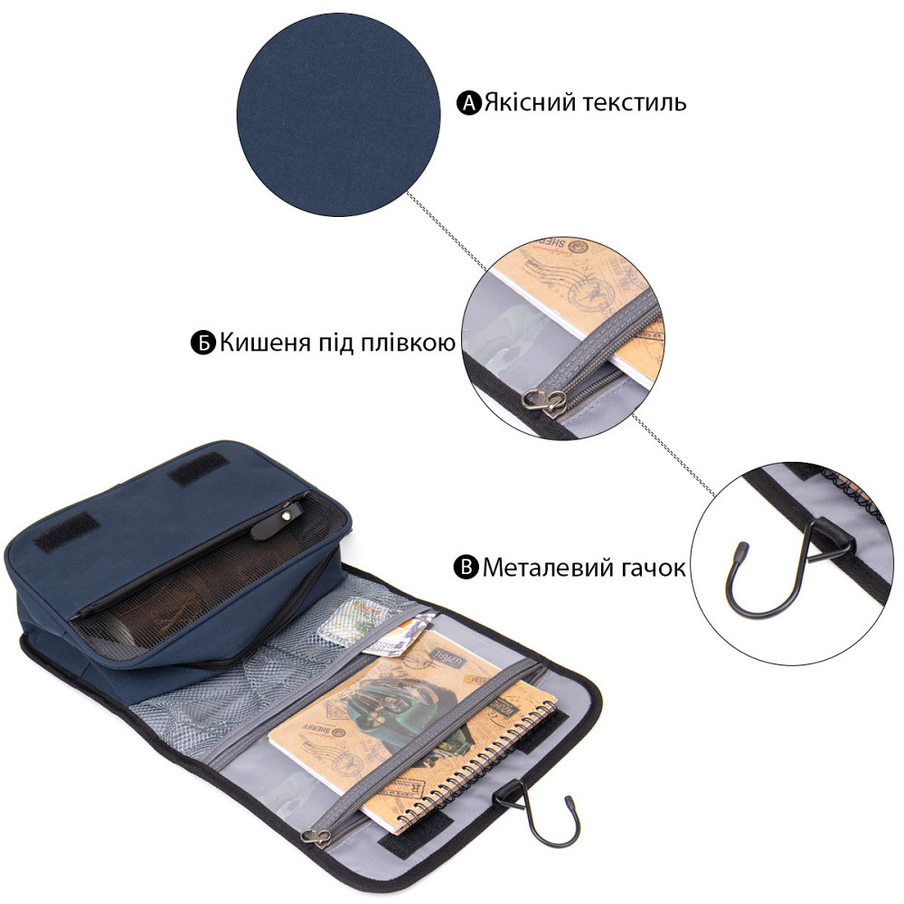 Текстильна сумка-органайзер в подорож Vintage 20656 Темно-синя Київ - фото 5
