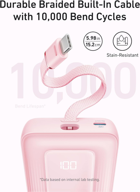 Повербанк Anker Zolo 20000 мАч 30 Вт, быстрая зарядка USB-C, встроенный кабель, ActiveShield 2.0, синий Киев - изображение 5