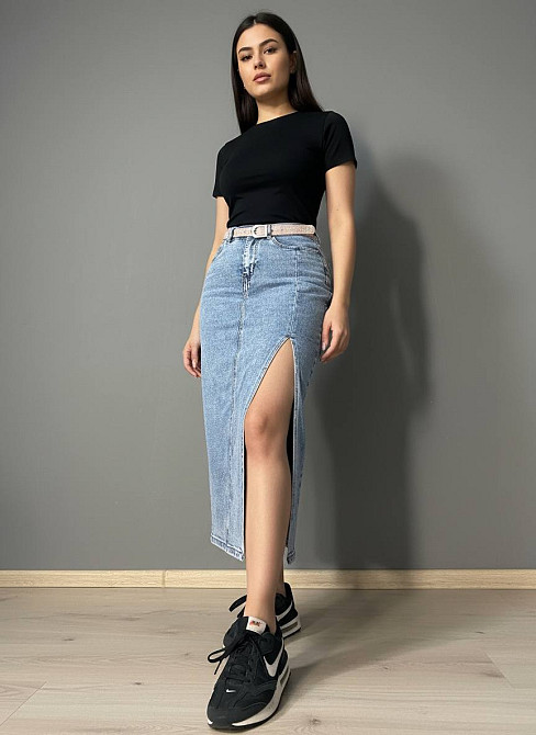 Юбка женская джинсовая Vanver 2030 длинная с боковым разрезом и ремнем голубая, голубой, З2, 32, 88 см, 110 см Киев - изображение 2
