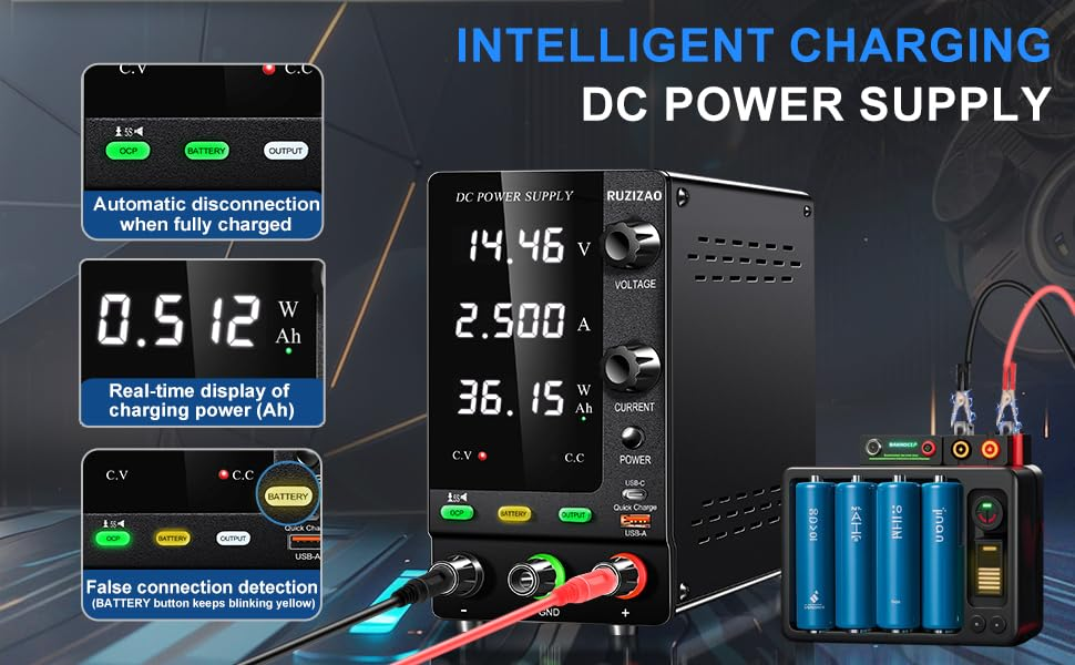 Лабораторний блок живлення RUZIZAO SPPS-C605C 60В 5А 300Вт, зарядка АКБ, OCP, USB-C/USB-A, CV/CC Київ - фото 4