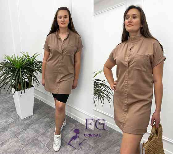 Женская льняная туника большого размера Inga 54-56, Капучино Киев