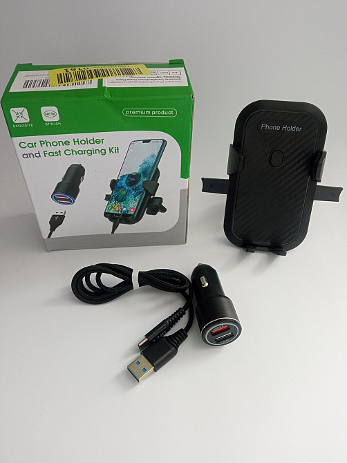 Атомобільний тримач для телефону + пристрій в прикурювач QC 3.0 + кабель Type C 23979 Луцк - изображение 1