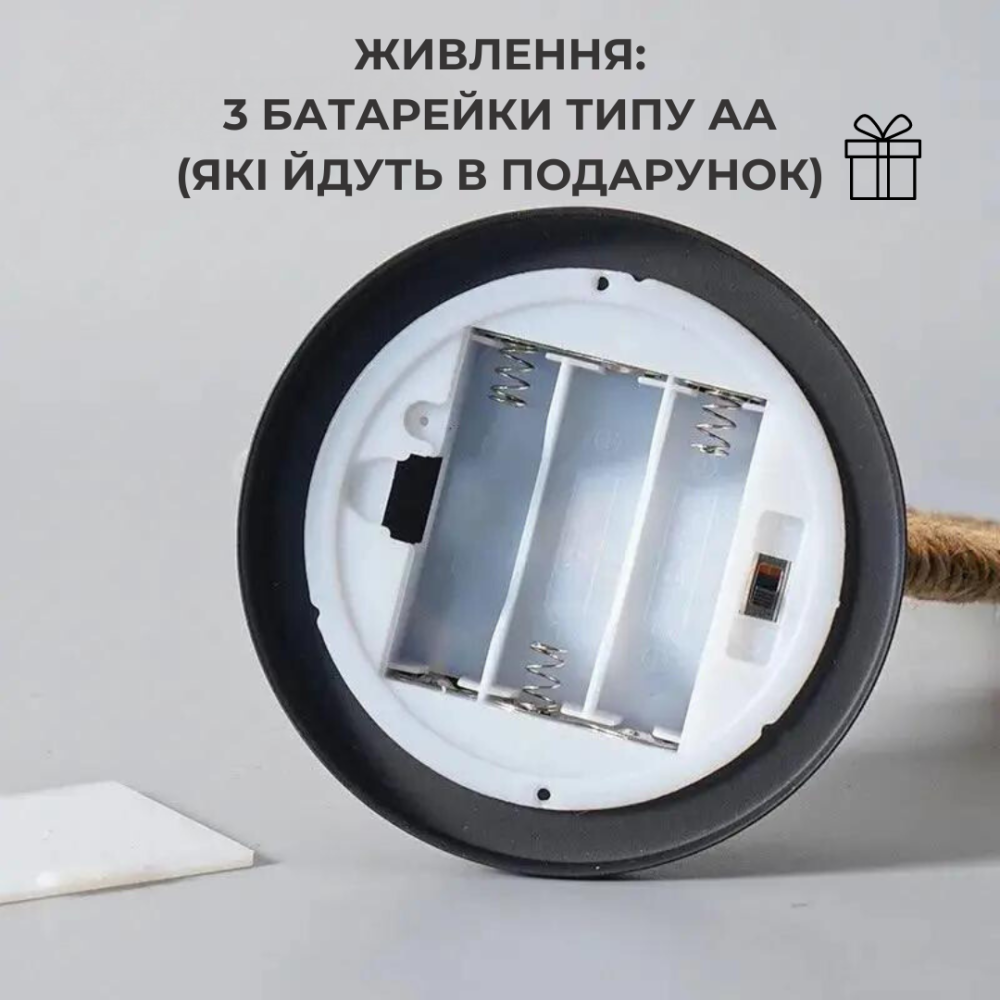 Світильник на батарейках нічник у формі місяця Niki Light металевий каркас та конопляна мотузка теплий білий Київ - фото 5