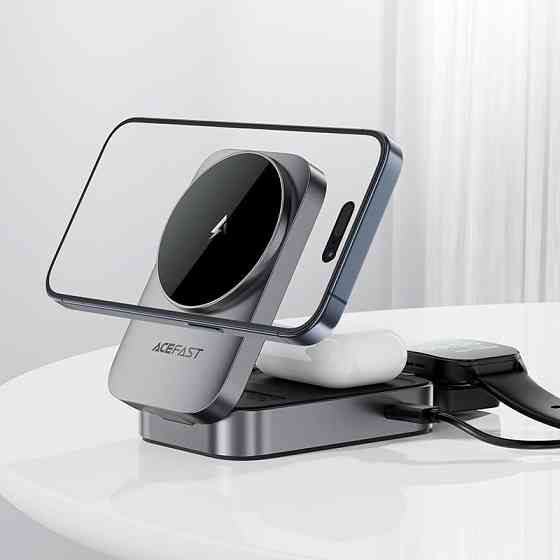 Беспроводное зарядное устройство ACEFAST E22 Desktop 3-in-1 Wireless Charging holder Metal Gray Одесса