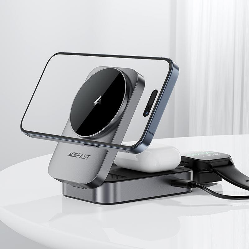Бездротовий зарядний пристрій ACEFAST E22 Desktop 3-in-1 Wireless Charging holder Metal Gray Одеса - фото 6