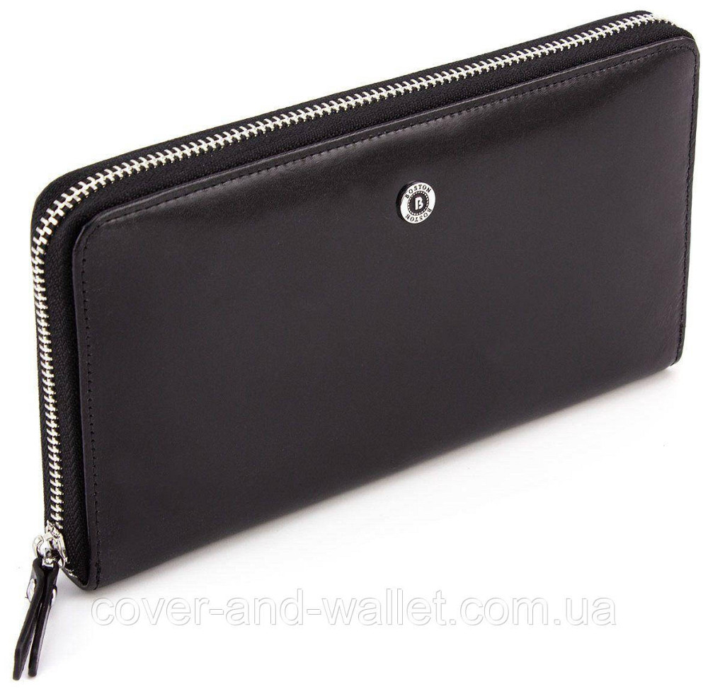 Солидный мужской кожаный кошелек-клатч на молнии BOSTON черный Киев - изображение 2
