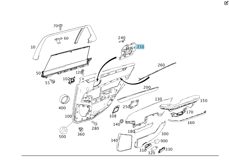Mercedes-Benz  A2127600361 9051 Внутрішня ручка чорна відкриття задніх лівих дверей E-class W212 E-class S212 Одесса - изображение 2