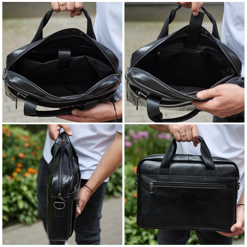 Чоловіча шкіряна ділова сумка портфель для ноутбука і документів Tiding Bag чорна Київ - фото 10