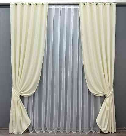 Комплект готових штор VR-Textil Льон Парма № 1736ш Молочный 150х270 см 2 шт (33-0647) Киев