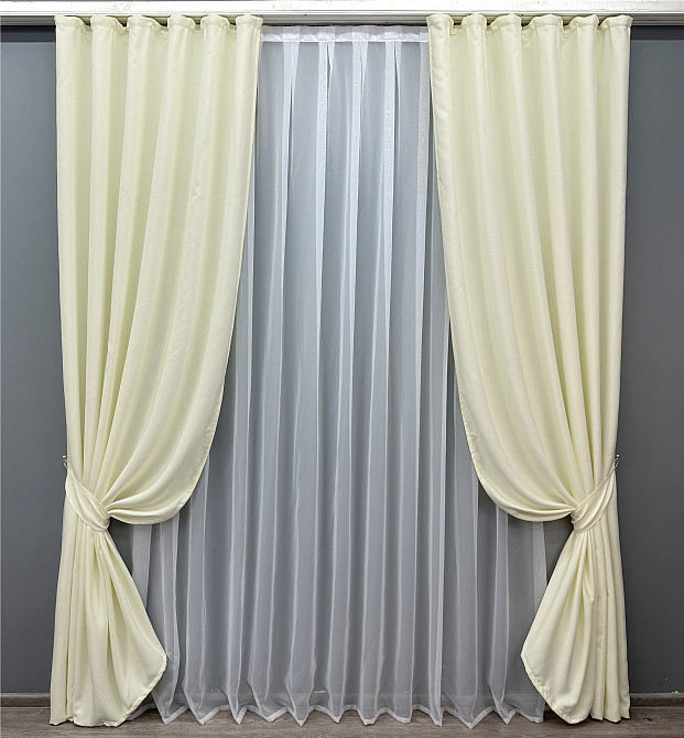 Комплект готових штор VR-Textil Льон Парма № 1736ш Молочный 150х270 см 2 шт (33-0647) Киев - изображение 2