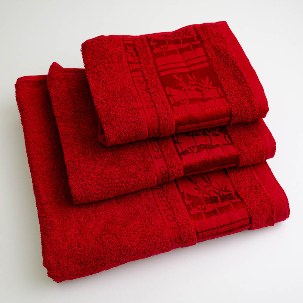 Набор махровых полотенец 3шт GM Textile 40х70см, 50х90см, 70х140см BambooN 450г/м2 (Красный) Сумы - изображение 3