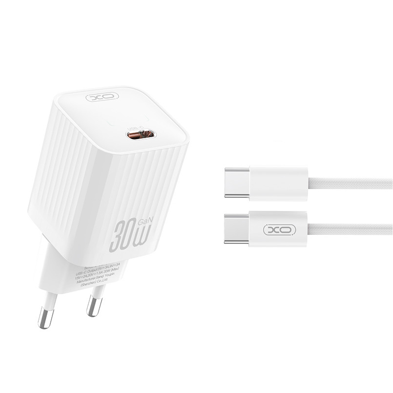 Мережевий зарядний пристрій XO L148 PD30W USB-C + Type-C кабель білий Львів - фото 1
