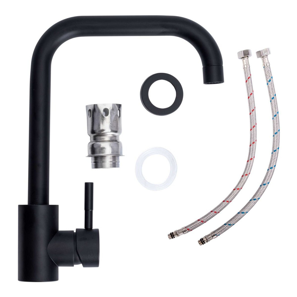 VALESO Мийка гранітна 7950 SELENA (чорна) + сифон 1041 + змішувач BG77 (чорний) Київ - фото 4