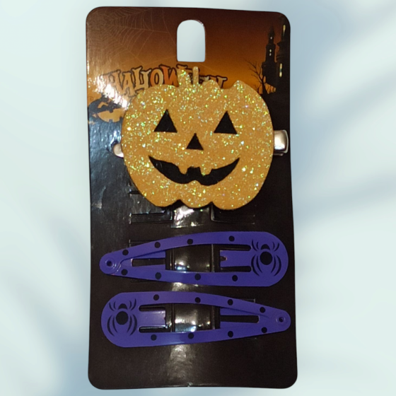 Набір 1 шпилька Гарбуз та 2 шпильки принт павук для волос на Хелловін фіолетовий Київ