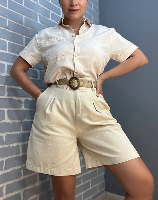 Сорочка жіноча Mix Ray 3950 накладена кишеня короткий рукав оверсайз M бежева, бежевий, S Київ - фото 7