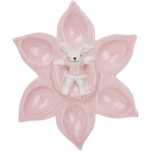 Підставка керамічна для 6-ти яєць Квітка із зайчиком, 22.1*20.3*4.8, колір - рожевий Житомир - изображение 1
