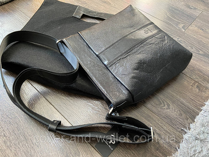 Модная мужская сумка планшет с натуральной кожи черного цвета Grande Pelle 749710 Киев - изображение 9