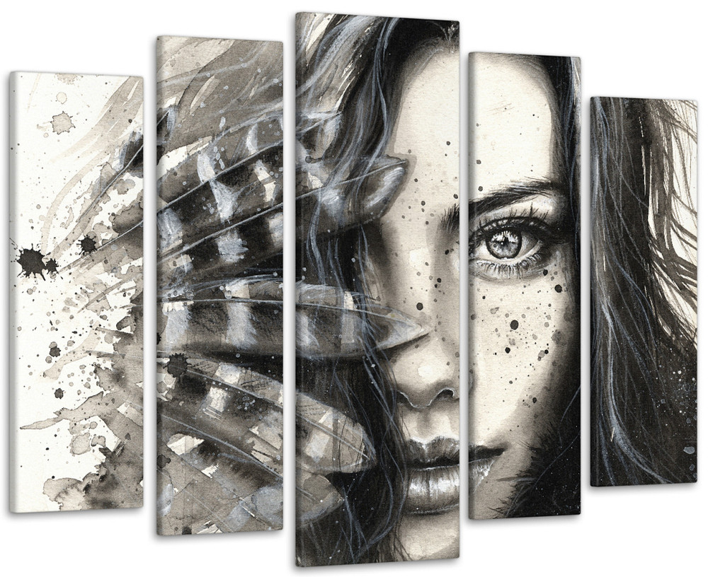 Модульная картина в гостиную / спальню Девушка с перьями Art-472_5 ( 80х118см ) Киев - изображение 1