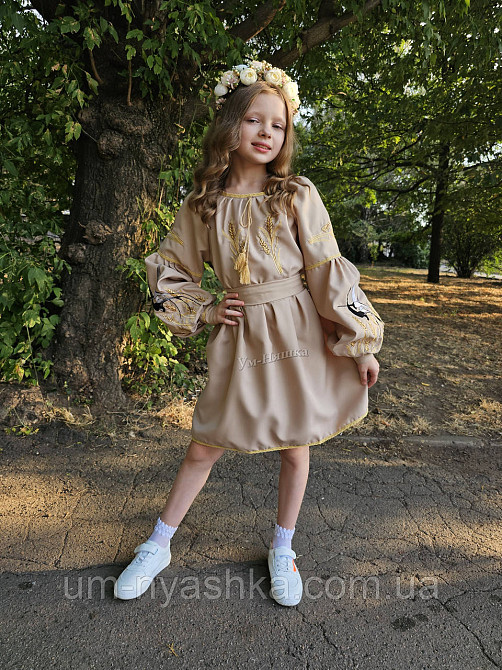 Детский платье вышиванка с ласточками и колосками 