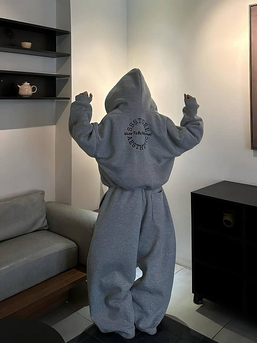 Женский стильный oversize костюм: худи + широкие брюки  тринитка на флисе Одесса - изображение 6