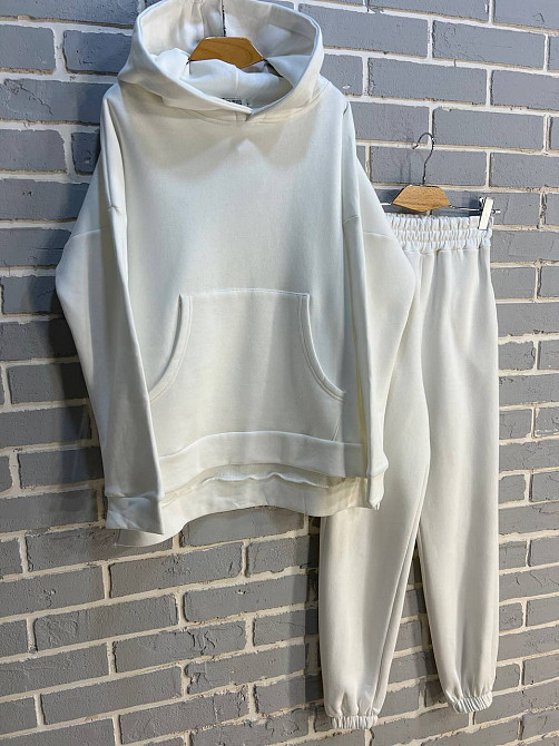 Костюм жіночий ENJOY 14109 довге худі з капюшоном брюки джоггери на резинці утеплений фліс білий, білий, M Київ - фото 10