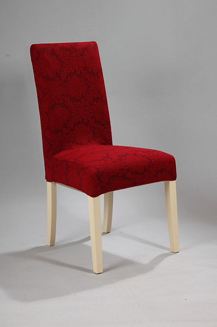 Универсальный натяжной чехол накидка на стул со спинкой Жаккард натяжной Royan Турция бордо 0063 Белая Церковь - изображение 1