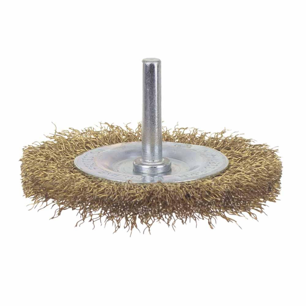 Щетка проволочная дискообразная Ø75мм хвостовик Ø6мм (латунированная) SIGMA (9013071) Ровно - изображение 1