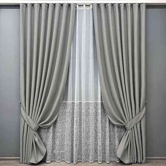 Комплект штор VR-Textil блекаут Scandi 150х270 2шт і Тюль 500х270 1900ш-1672т Сірий з білим 71-171/4 Київ