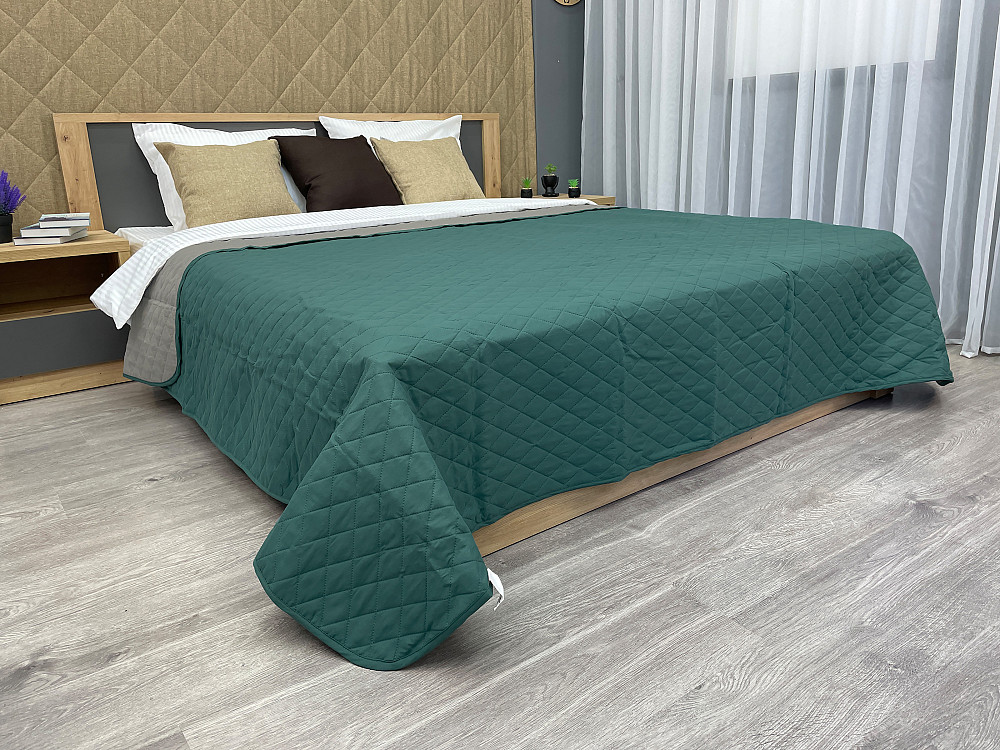 Покрывало двустороннее Decorator Microfiber ромб 180х215 см зеленый с серым (85-012) Киев - изображение 2