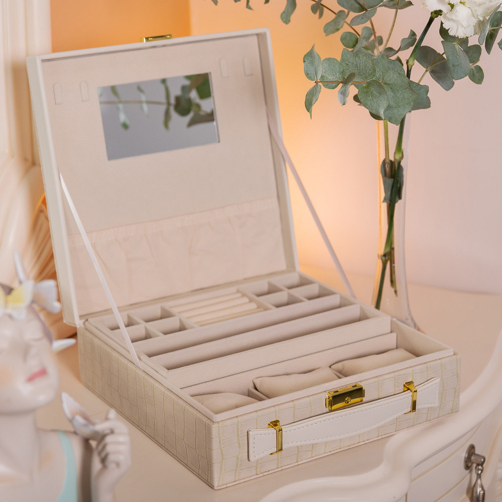 Скринька для прикрас з еко шкіри 2 яруси органайзер для ювелірних виробів HP-5-35BE Коломия - фото 6