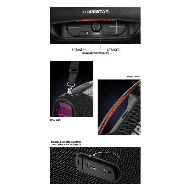 Портативна колонка Hopestar A60 Bluetooth 5.1, 18000 мА·год, RGB, AUX, USB, FM, стильний дизайн Одеса - фото 3