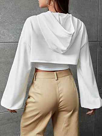 Жіночий стильний комплект оверсайз: топ і накидка з капюшоном двонитка + рубчик Білий Одеса