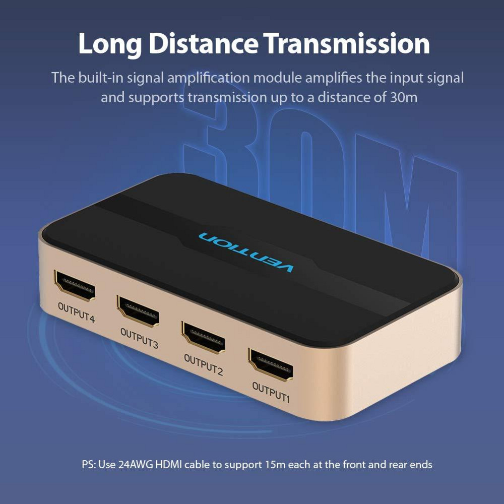 Сплиттер Vention 1x4 HDMI 4K, алюминиевый, золотой Киев - изображение 6