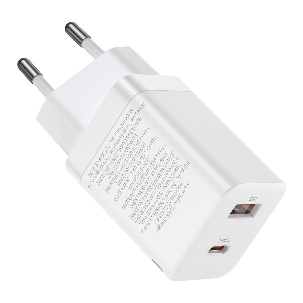 Мережевий зарядний пристрій Baseus Super Si Pro Quick Charger C+U 30W EU White Киев - изображение 3
