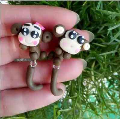 Сережки пусети для дітей "Мавпочки" - довжина 4,5 см, полімерна глина Київ