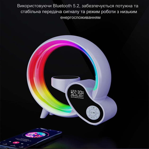 Настільна смарт лампа-нічник з бездротовою зарядкою та Bluetooth-колонкою G-Smart HM-2309 7в1 (Біла) Вінниця - фото 4