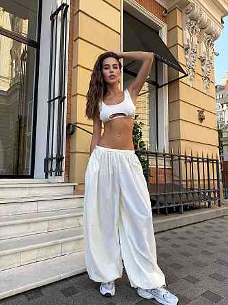 Жіночі широкі оверсайз штани Аладини з плащової тканини Молочний Одеса