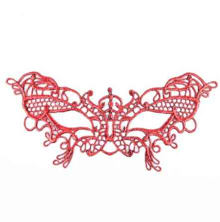 Маска карнавальна із мережива на зав`язках 18 на 8 см червоний Київ