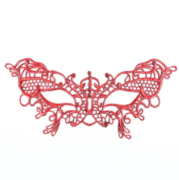 Маска карнавальна із мережива на зав`язках 18 на 8 см червоний Київ - фото 2