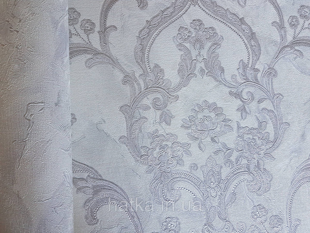 Шпалери метрові вінілові на флізелін Grandeco Poem вензелі структурні сріблясті на білому Київ - фото 2