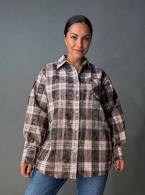 Сорочка жіноча YZY 7765 в клітинку оверсайз широка варена, коричневий, one size Київ - фото 17