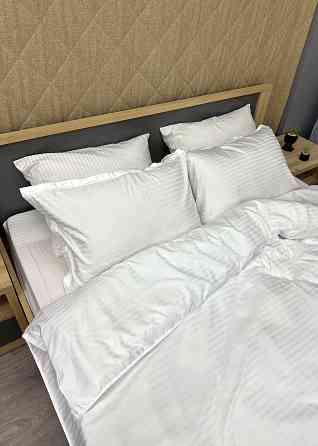 Комплект постельного белья Страйп-сатин Евро 200х230 с простыней на резинке Белый (88-086) Киев