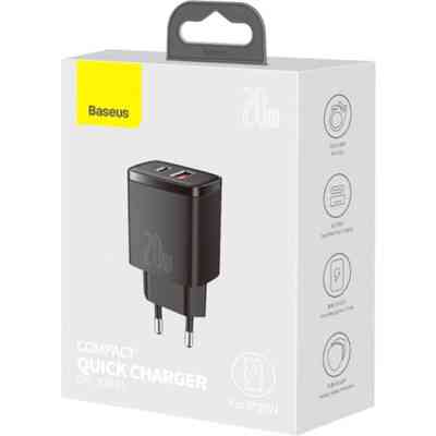 Зарядний пристрій Baseus Compact Quick Charger U+C 20W EU Black (CCXJ-B01) Вінниця